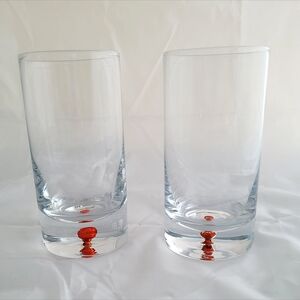 Vintage European Art Glass Highball Tumblers (Pair) – Heavy Base, Red Bubble